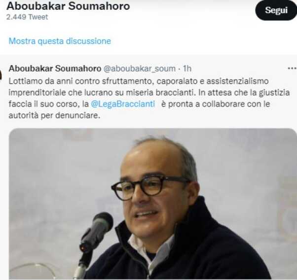 Arresto Lerario, Soumahoro: «Lega Braccianti pronta a denunciare»