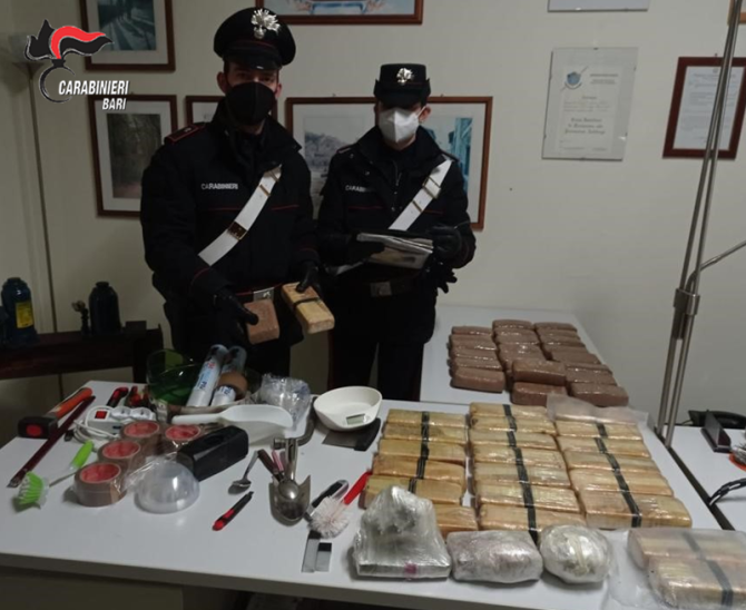 Mola di Bari, 25 chili di eroina in auto e in garage: arrestato un 34enne