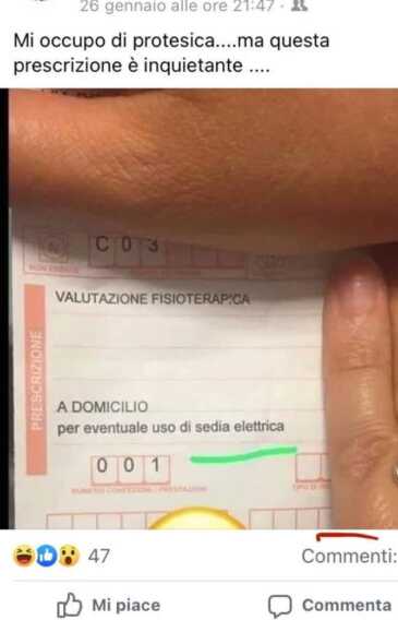 Per la fisioterapia le prescrivo
la sedia elettrica
