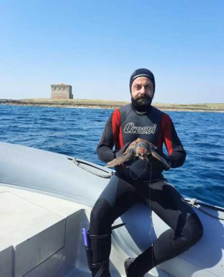 A Torre Guaceto salvata tartaruga con amo in gola. L’appello ai pescatori: «Avvertiteci in caso di pesca accidentale»