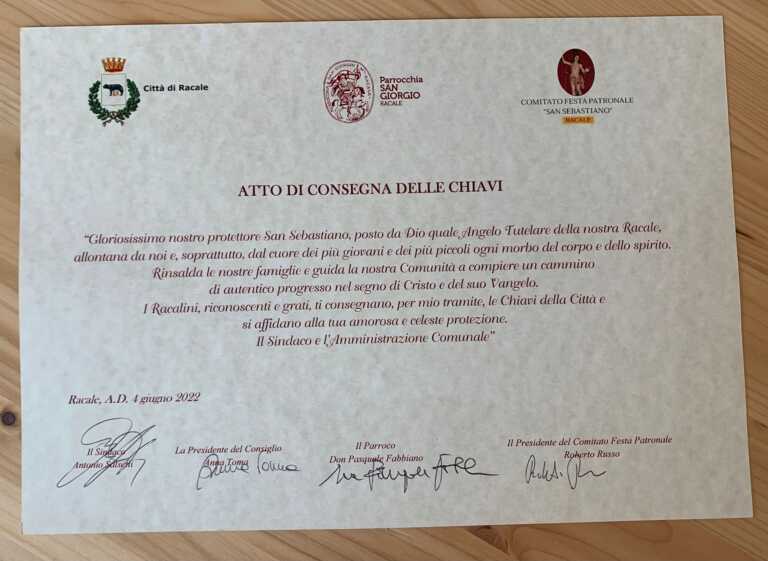 Galleria foto 'Racale riabbraccia “Santu Cciau”: consegnate le chiavi della città al Patrono' - foto 1