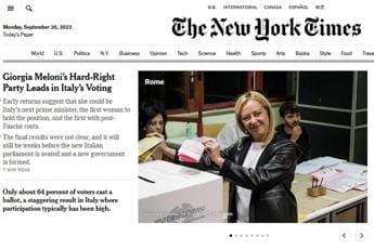 Galleria foto 'Elezioni 2022, Nyt: “Da Italia onda d’urto che volta pagina nella storia europea”' - foto 1