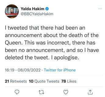 Galleria foto 'Giornalista Bbc twitta “Regina Elisabetta è morta” e poi cancella' - foto 1