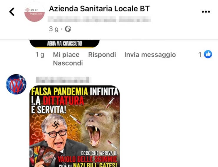 Oltre 300 commenti contro i vaccini, la Asl Bat cancella il post: «Combattiamo le fake news»