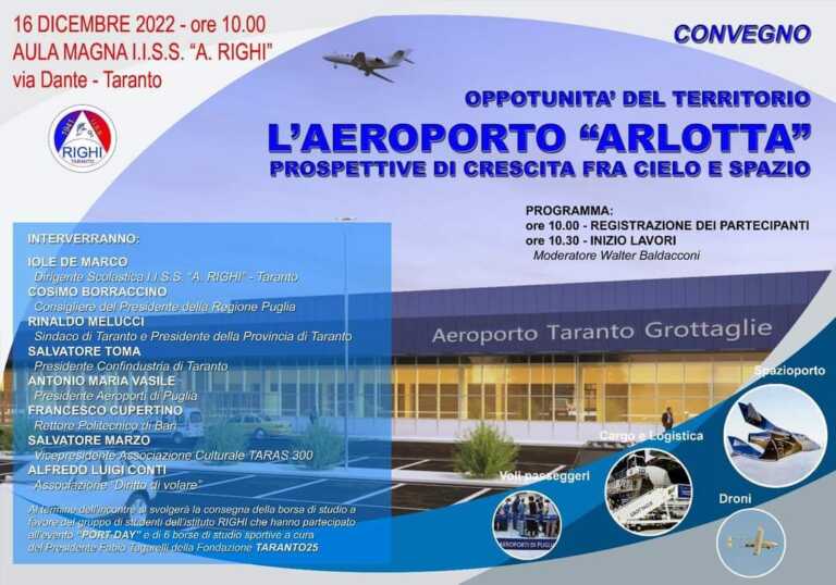 Le opportunità dell’aeroporto “Arlotta” per il territorio: se ne discute in un convegno a Taranto