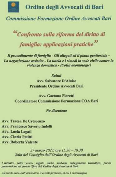 Galleria foto 'Riforma Cartabia e diritto di famiglia: lunedì un incontro a Bari' - foto 1