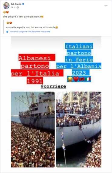 Galleria foto 'I turisti italiani come i migranti nel 1991: il meme condiviso dal premier albanese Edi Rama' - foto 1