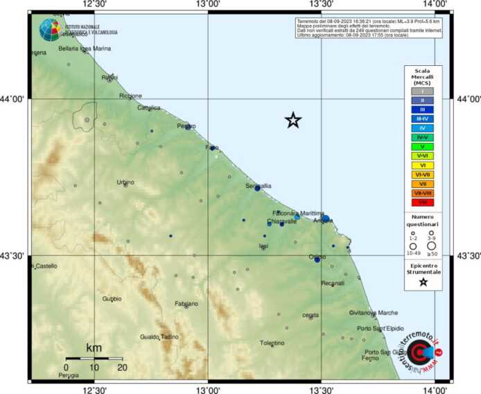 Terremoti, scossa magnitudo 3.9 nelle Marche al largo di Ancona