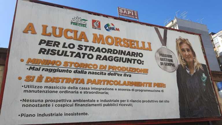 Manifesti contro l’Ad di Acciaierie d’Italia, Lucia Morselli, a Taranto. I sindacati: «Peggiore gestione di sempre»