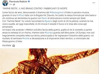 Ucraina-Russia, Pedicini lancia brano contro la guerra: “Famme restà” – Video