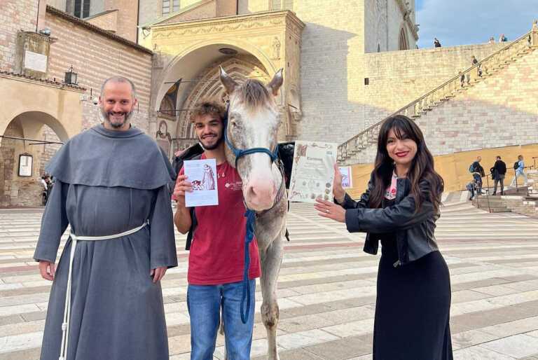 Da Lagonegro ad Assisi, 500 km a piedi con il suo cavallo cieco: l’impresa di Cono La Veglia