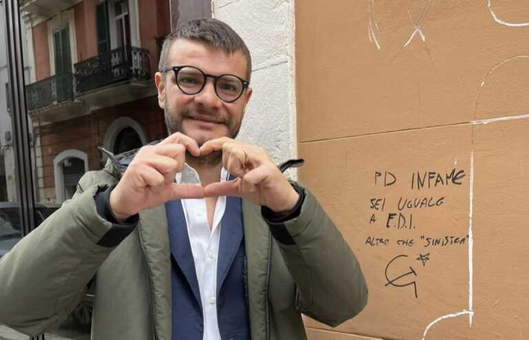 Scritte ingiuriose all’esterno del Pd Puglia, De Santis: «Non ci spaventate»