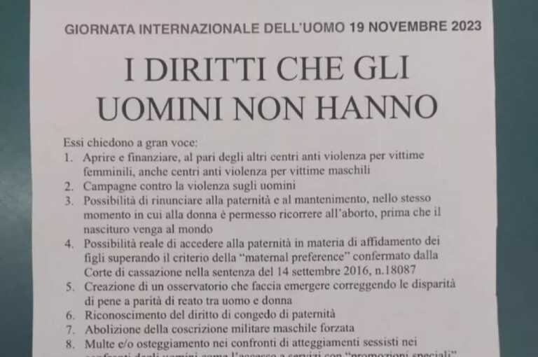 Volantini sui “diritti che gli uomini non hanno” all’Università di Bari: è polemica
