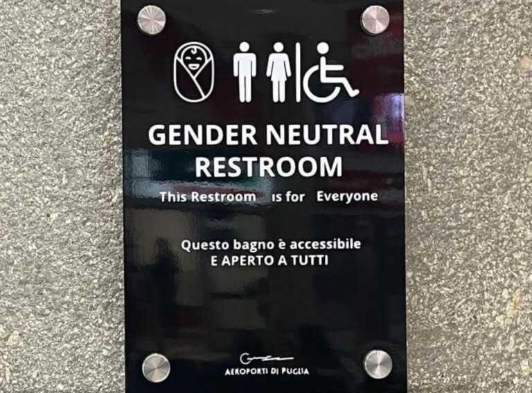 Bari, in aeroporto i bagni “gender neutral”: accessibili a tutti senza distinzioni