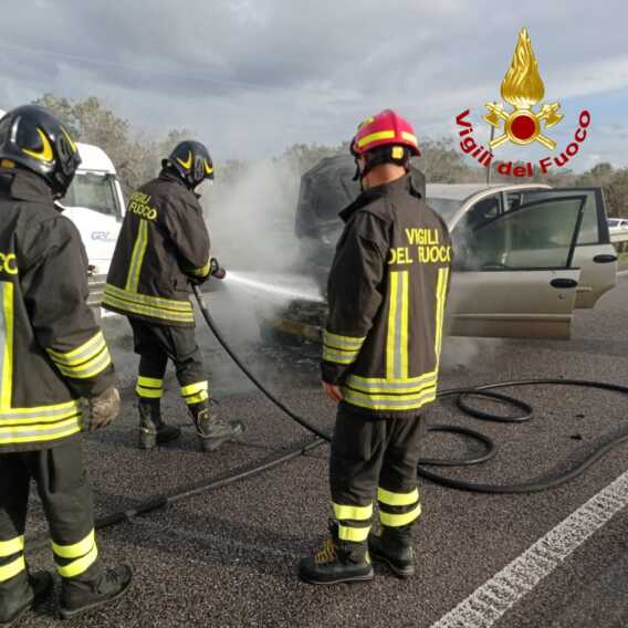 Galleria foto 'Paura sulla statale 16 nel Salento: in fiamme un’auto in transito. Intervengono i vigili del fuoco' - foto 1