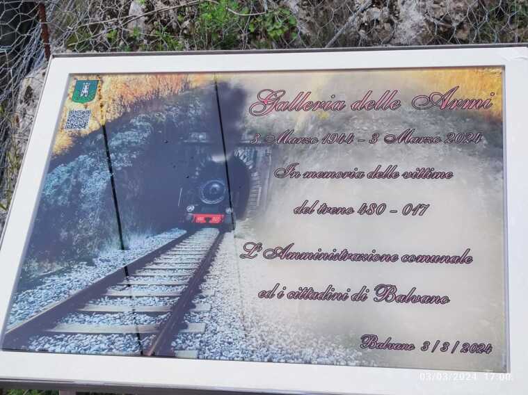 Balvano, a 80 anni dalla strage ferroviaria una targa ricorda le 600 vittime