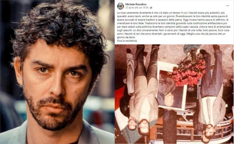 La Russa con Mussolini a testa in giù: il post dell’attore tarantino Michele Riondino su Facebook