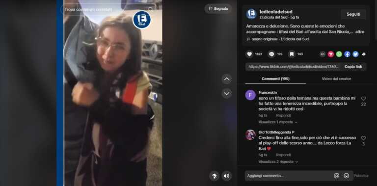 La piccola tifosa barese in lacrime sui social conquista l’Italia calcistica – VIDEO