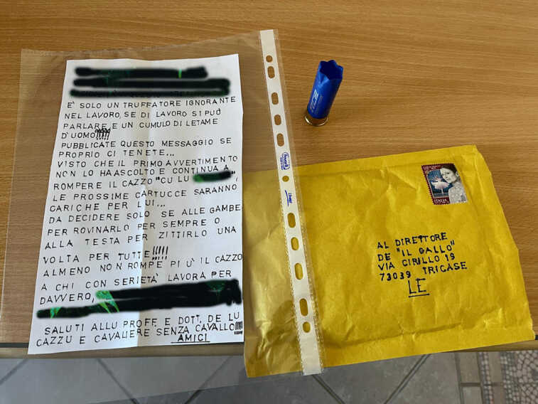 Tricase, lettera con minacce a un imprenditore recapitata a un giornale: nel plico una cartuccia di fucile