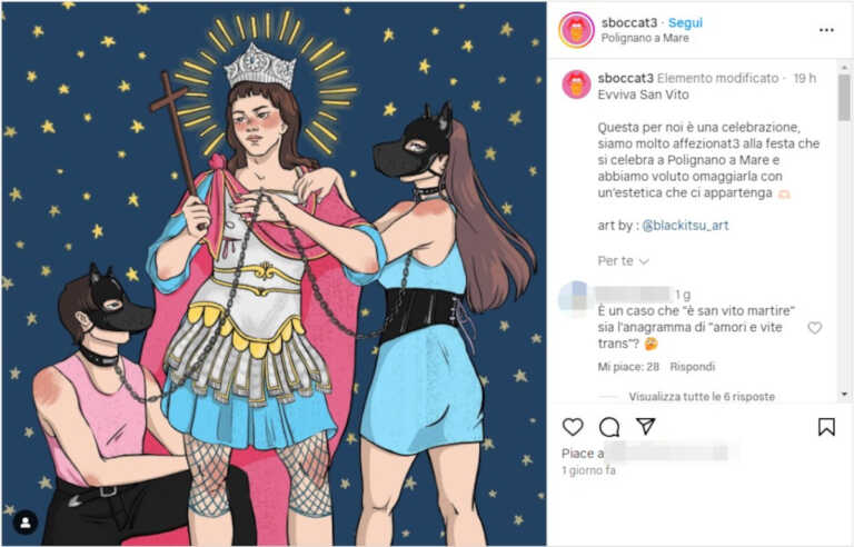 Polignano a Mare, sui social un’immagine “dissacrante” del patrono San Vito. È polemica