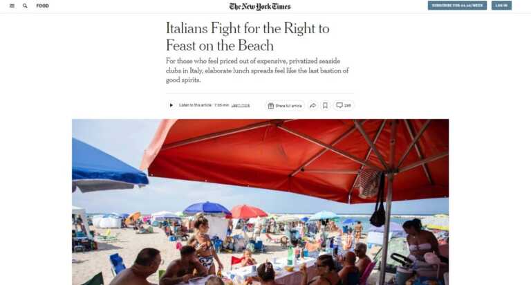 «Gli italiani lottano per pranzare in spiaggia»: Bari finisce sul New York Times