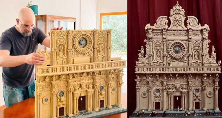 Lecce, la Basilica di Santa Croce in versione Lego: l’opera di Brizzo – FOTO