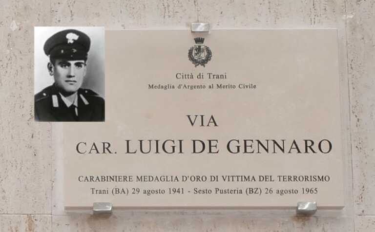 Trani ricorda il carabiniere Luigi De Gennaro: vittima di terrorismo nel 1965