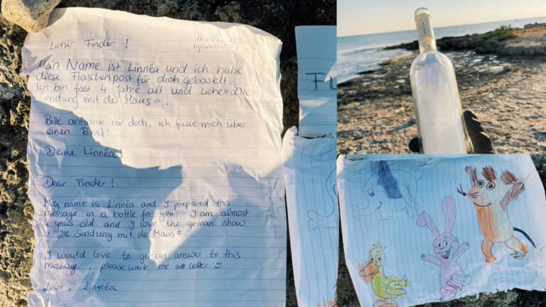 Dalla Grecia a Mola, il messaggio in bottiglia di una bimba di 4 anni: «Come nelle favole»