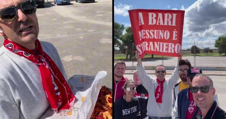 Bari-Mantova, la focaccia unisce: l’accoglienza di un tifoso allo stadio San Nicola – VIDEO