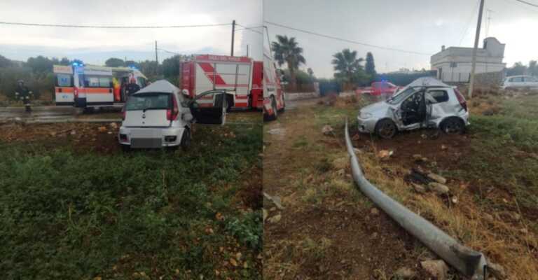 Ostuni, finisce fuori strada e rimane incastrato nell’auto: 25enne in codice rosso al Perrino