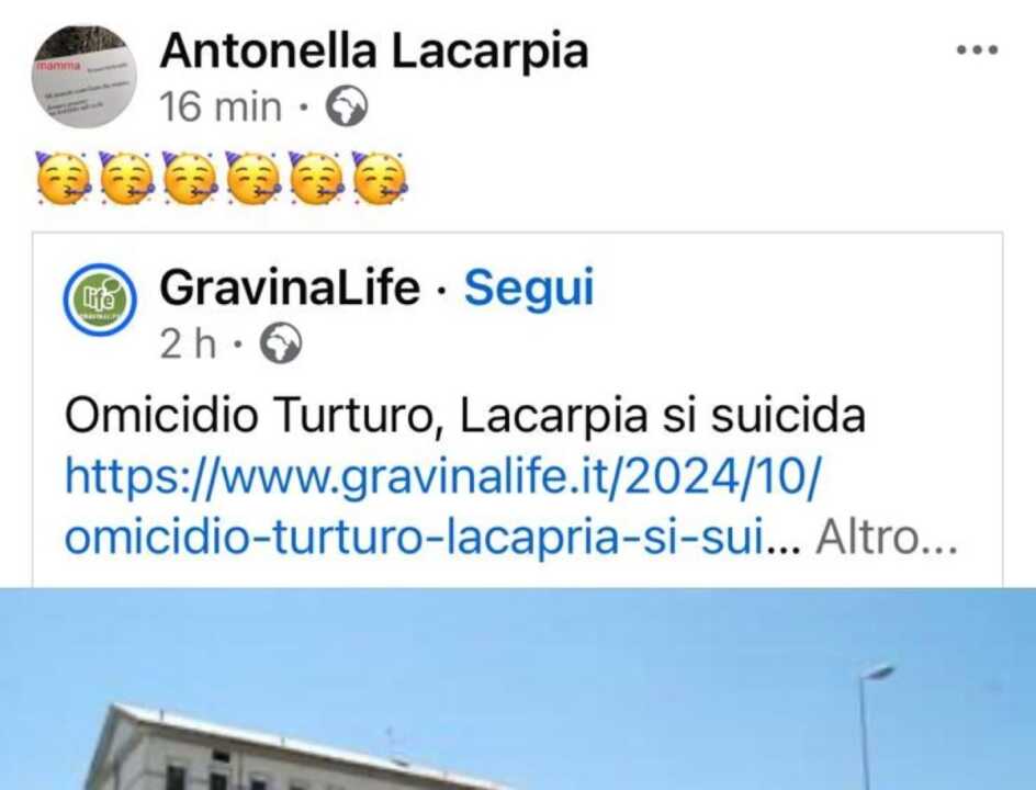 Femminicidio a Gravina, Giuseppe Lacarpia si toglie la vita: la figlia “festeggia” sui social