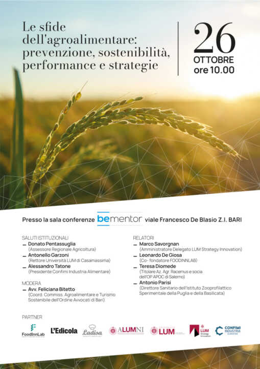 Tra prevenzione, sostenibilità e strategie: a Bari un convegno sulle sfide dell’agroalimentare