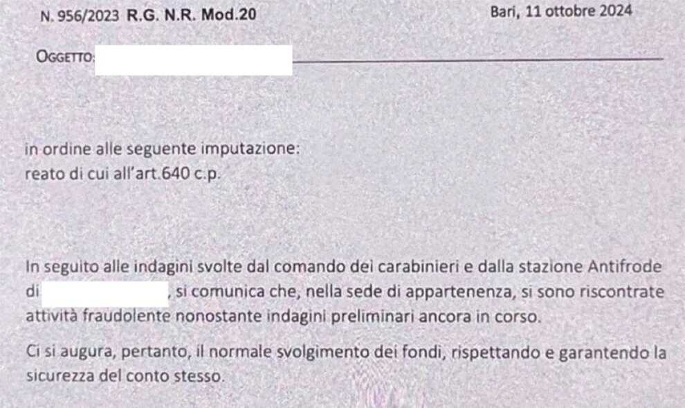 Fingendosi carabiniere svuota il conto di una 63enne di Putignano: denunciata una 29enne