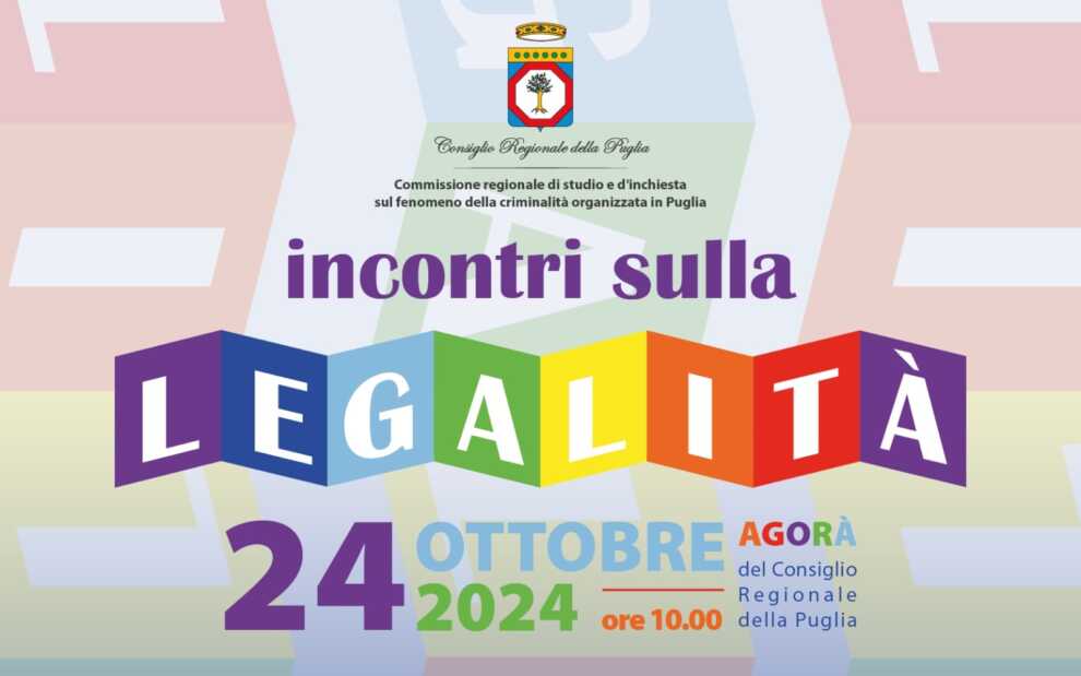 Puglia, al via gli “Incontri sulla legalità”: giovedì 24 ottobre il primo appuntamento