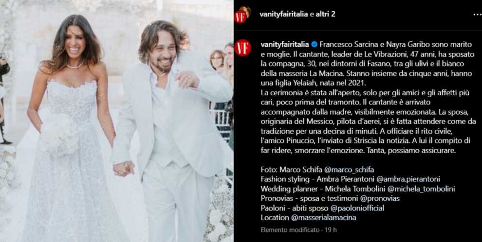 Francesco Sarcina e Nayra Garibo sposi, la cerimonia in una masseria a Fasano – FOTO