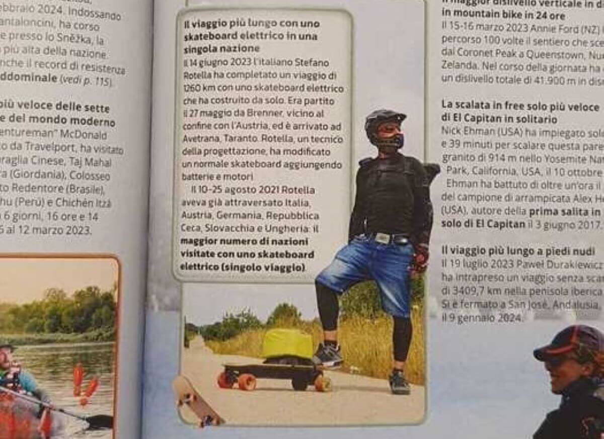 Dal Brennero a Gallipoli a bordo di uno skate elettrico: Rotella di nuovo nel Guiness dei primati Dal Brennero a Gallipoli a bordo di uno skate elettrico: Rotella di nuovo nel Guiness dei primati