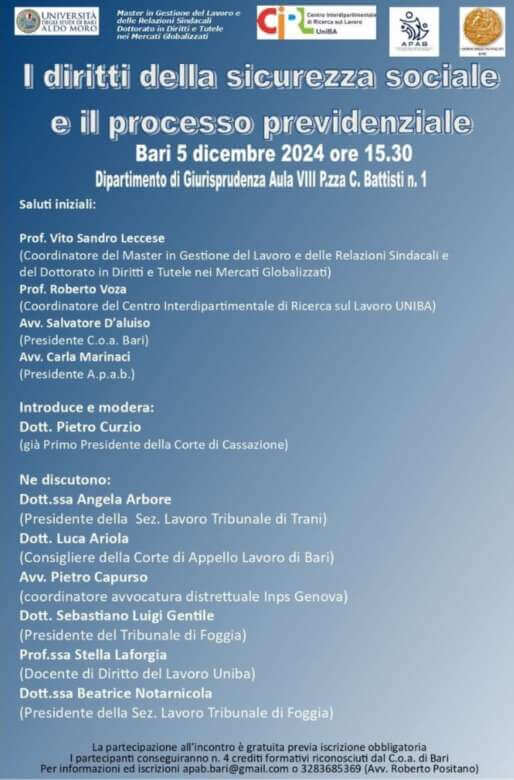 Galleria foto 'Diritti della sicurezza sociale e del processo previdenziale: se ne discute a Bari' - foto 1