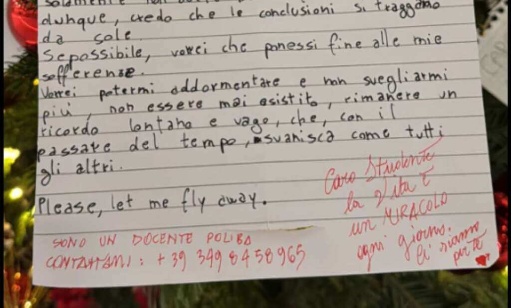 Galleria foto 'Una lettera straziante al PoliBa: «Babbo Natale poni fine alle mie sofferenze». L’aiuto di una prof' - foto 1