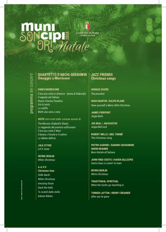 Nei quartieri di Bari torna “Municipi Sonori”: 5 concerti gratuiti per festeggiare con la musica il Natale Nei quartieri di Bari torna “Municipi Sonori”: 5 concerti gratuiti per festeggiare con la musica il Natale