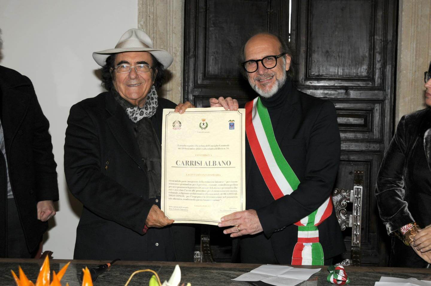 Al Bano cittadino onorario di Latiano: «Prezioso contributo alla crescita della città»