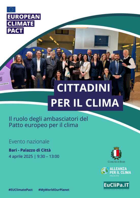 Patto Europeo per il Clima: da Bruxelles a Bari. Il 4 aprile il vertice nazionale in Puglia Patto Europeo per il Clima: da Bruxelles a Bari. Il 4 aprile il vertice nazionale in Puglia