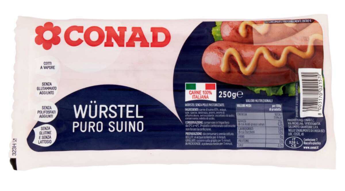 Conad ritira lotto di würstel per tracce di latte non dichiarate: «Contaminazione accidentale»