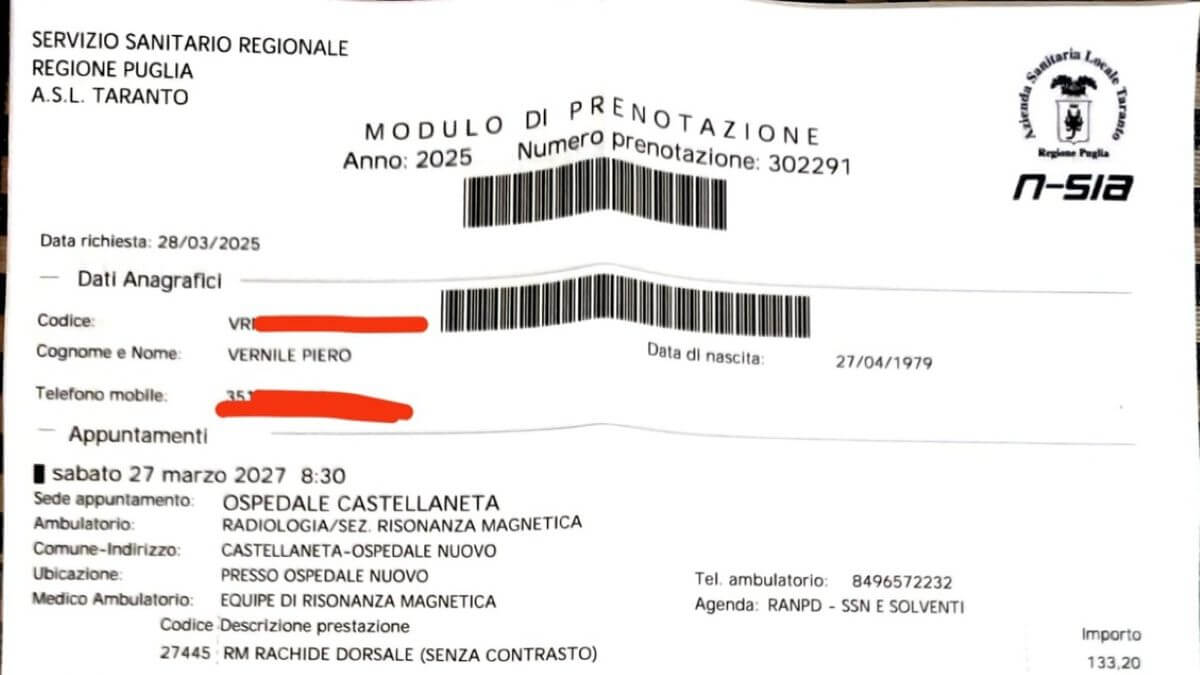 Ex Ilva, un operaio prenota una risonanza a Castellaneta: appuntamento a marzo 2027 Ex Ilva, un operaio prenota una risonanza a Castellaneta: appuntamento a marzo 2027
