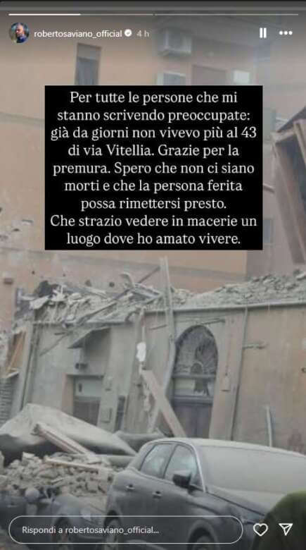 Palazzina crollata a Roma, il turista di un b&b estratto vivo. Saviano: «Vivevo lì»