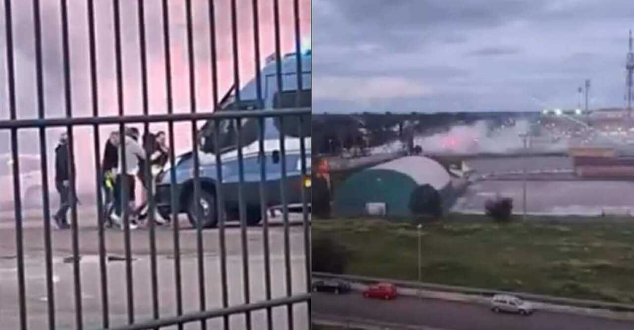 Lecce-Roma, scontri tra tifosi e polizia al Via del Mare: 200 ultras con bastoni e fumogeni – VIDEO