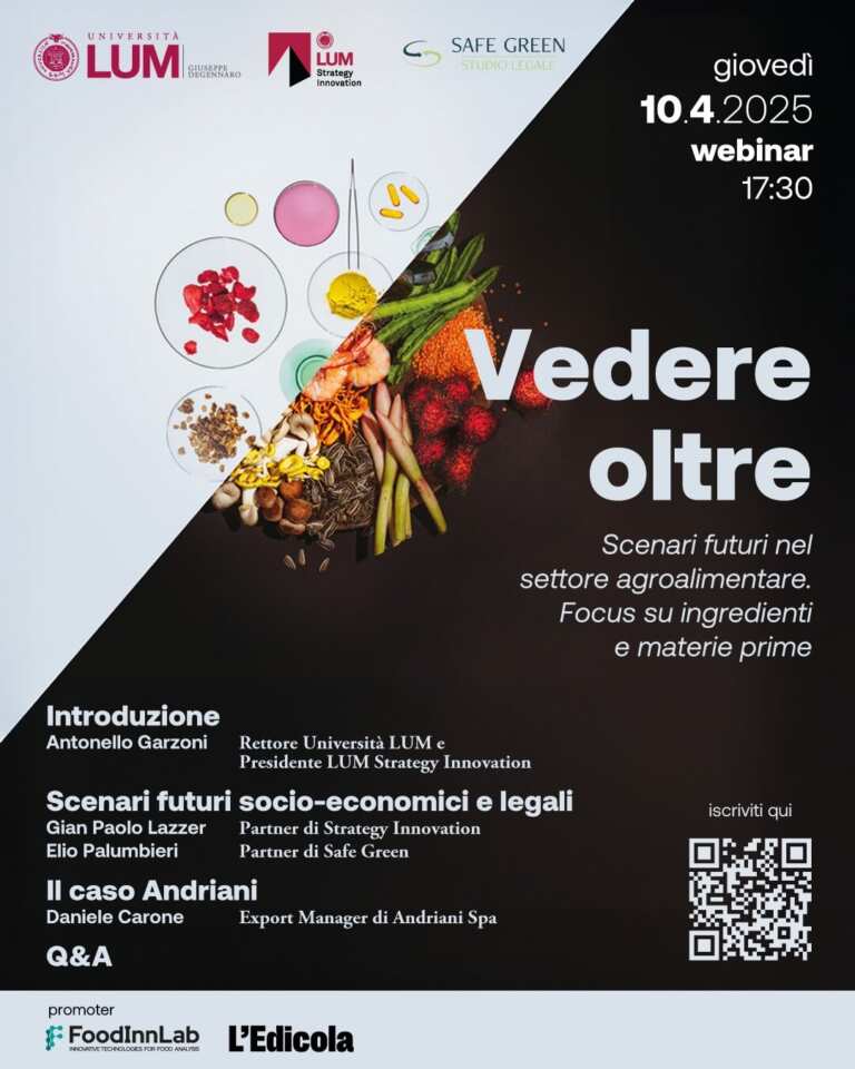 “Vedere oltre”: i futuri scenari del settore agroalimentare e il lancio della collaborazione tra LUM Strategy Innovation e SAFE Green “Vedere oltre”: i futuri scenari del settore agroalimentare e il lancio della collaborazione tra LUM Strategy Innovation e SAFE Green