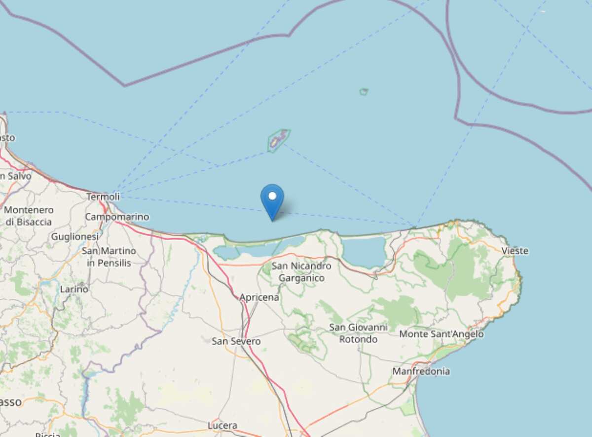 Terremoto nel Foggiano, scossa di magnitudo 2.5 al largo delle coste del Gargano