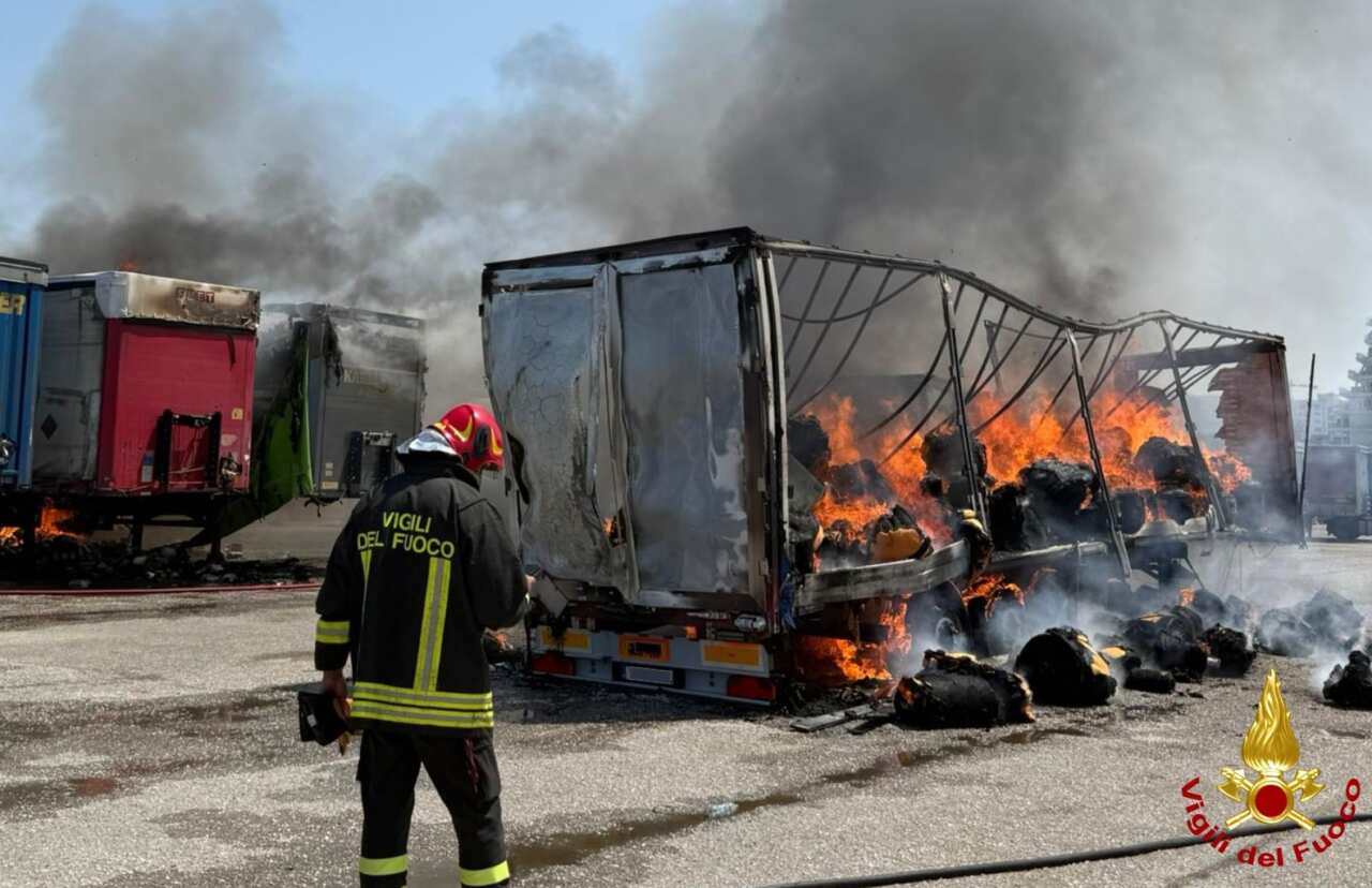Galleria foto 'Bari, tir in fiamme all’ingresso del porto: fumo nero visibile in più punti della città. Intervengono i vigili del fuoco – FOTO' - foto 4