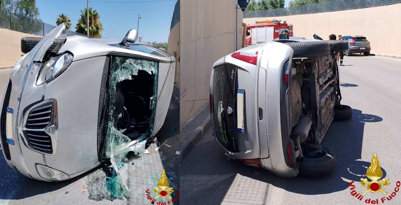 Galleria foto 'Vigili del fuoco ancora in azione a Corato, auto si ribalta nel sottopasso di via Trani: conducente illesa' - foto 1