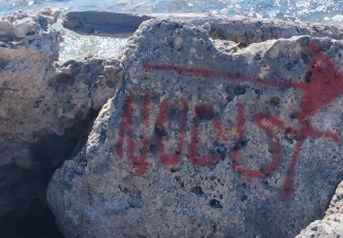 Gallipoli, spiaggia nudisti vicino ai bambini e indicata con scritte sugli scogli: è polemica Gallipoli, spiaggia nudisti vicino ai bambini e indicata con scritte sugli scogli: è polemica
